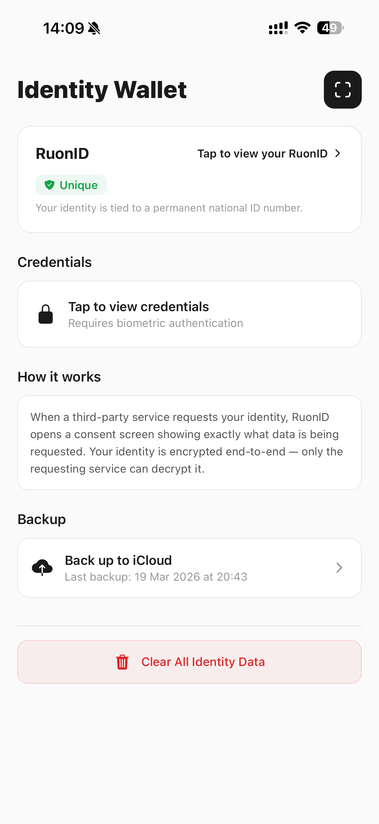 RuonID Identity Wallet, your credentials stored securely on your phone